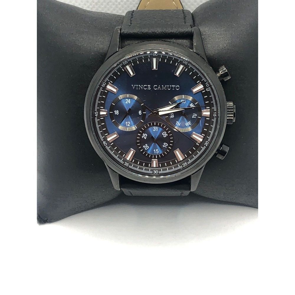 Vince Camuto Unisex Black Leather Digital Blue Dial Quartz Genuine Watch OP200